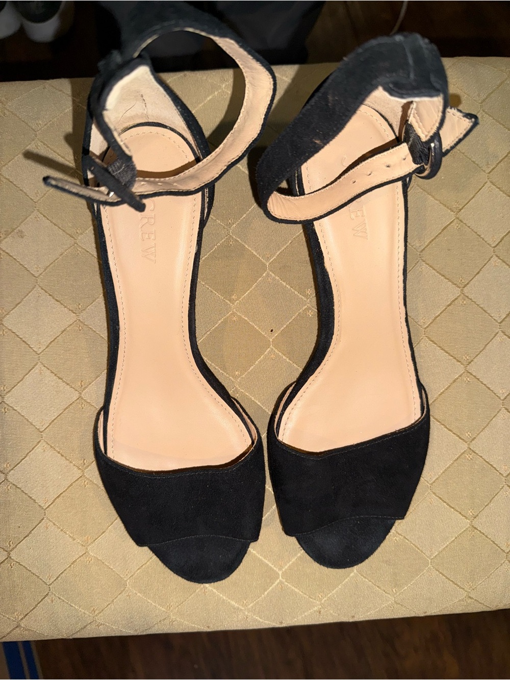 J. Crew Black Suede Open-Toe Ankle-Strap Block Heels
